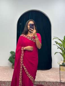 Dernière collection de saris brodés en georgette traditionnelle pour les mariages, les festivals, le lin, la mode indienne, fabricant direct - Product Image 2