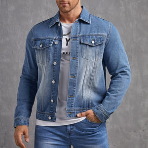 Chaqueta vaquera regular para hombre, chaqueta vaquera lavada de bajo precio, 2xl, elegante, a prueba de viento, con capucha, Vintage, 100%, algodón, cuello levantado, logotipo frontal - Product Image 5