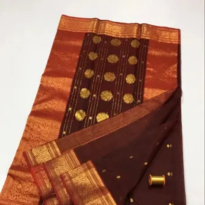 Saree de seda Chanderi com fio Zari codificação lantejoulas trabalho com blusa de seda peça pura Chandra Sarees para mulheres festa de casamento