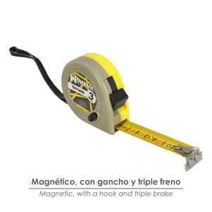 Ruban à mesurer magnétique jaune avec frein, 3 mètres / 16 mm. - Product Image 3
