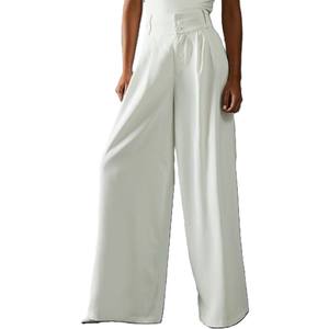 Pantalon cargo évasé pour femme, coupe ample, décontracté, couleur unie, très large, élastique, respirant, multi-poches, très vendu - Product Image 1