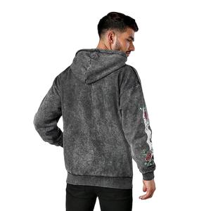 Sudadera con capucha de algodón 100% lavado con ácido de gran tamaño para hombres conjuntos de sudadera de peso pesado personalizados para invierno - Product Image 2