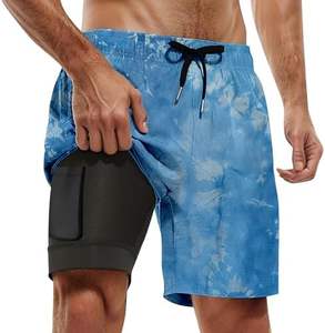 Custom OEM Mens <b>Swim</b> Trunks <b>Swim</b> <b>Shorts</b> Quick Dry Beach <b>Shorts</b> <b>with</b> Compression <b>Liner</b> and Pocket Whole Sale - Product Image 1