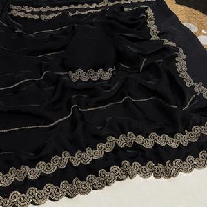 Sari en soie douce pour femmes avec tissu à double teinte, travail original Zarkhan, bordure en pointillés, adulte - Product Image 4