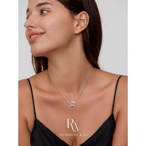 Ciondolo Occhio di Allah in Platino con Collana Serpente Verde in Zaffiro Blu Placcato Oro e Collana Occhio di Allah con Diamanti Pavé - Product Image 1