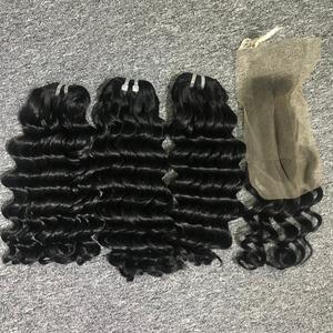 Vente en gros d'extensions de cheveux à double trame de couleur naturelle, bouclée profonde, noire vierge, ensemble complet de 3 faisceaux de teinture plus foncée - Product Image 3