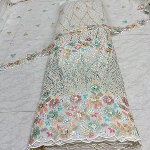Dyeable Embroidered Sequin Georgette <strong>Fabric</strong> for Girls' Weddings Warp Knitted and Woven Techniques Used <strong>Printed</strong> <strong>Net</strong> Design - Product Image 1