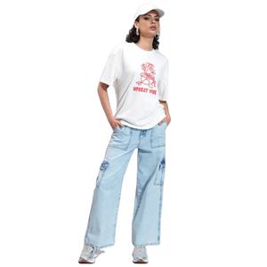 Vente en gros de T-shirt femme en coton brodé Coupe décontractée Tissu doux Manches courtes T-shirt surdimensionné pour femme Personnalisation disponible - Product Image 2