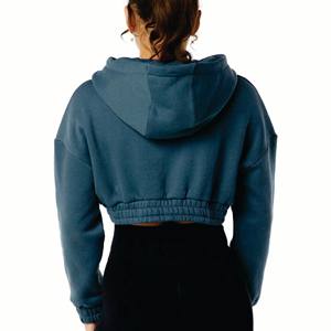 Parche bordado personalizado con diamantes de imitación y cremallera recortada, de lana Sudadera con capucha, pantalones de pierna recta, conjunto de chándal recortado para mujer - Product Image 4