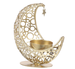 Photophore décoratif en forme de croissant de lune Décoration de table islamique pour le ramadan Fournitures de fête pour le ramadan Cadeaux pour l'Aïd Mubarak - Product Image 1