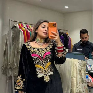 Exclusive Winter Wear Collection Party Wear Velvet Co-ord Set Pure Velvet Sequence Embroidery Patch Work <b>Top</b> and Velvet Palazzo - Product Image 1