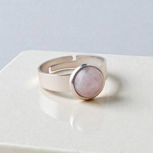 925 <b>Sterling</b> <b>Silver</b> <b>Adjustable</b> Round Cabochon Rose Quartz Gemstone <b>Rings</b> - Handmade Birthstone <b>Rings</b> Wholesale - Product Image 1