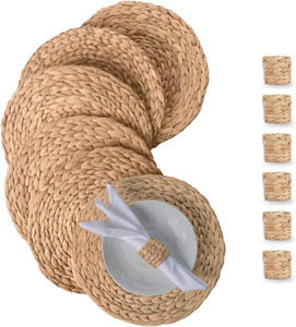 Napperons ronds en jacinthe d'eau napperons tissés en rotin Boho napperons de table en osier faits à la main du Vietnam - Product Image 3