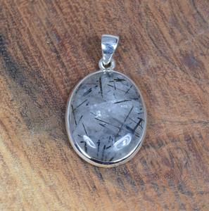 Colgante de piedras preciosas, joyería hecha a mano, colgante de moda con forma ovalada de rutilo negro, colgante de diseñador de Plata de Ley 925, regalo para ella - Product Image 2