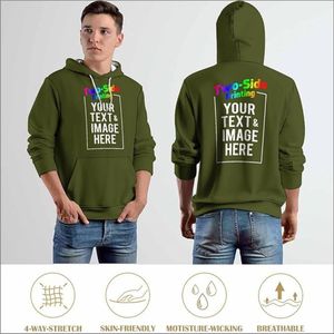 Sweat à capuche personnalisé de haute qualité avec logo brodé pour homme, en tissu tricoté uni, avec cordon de serrage, respirant, pour l'automne - Product Image 5