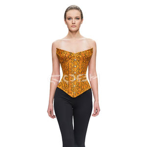 Corsé Premium Estampado con Diseño de Piel de Serpiente, Naranja y Negro, Estilo Vintage, con Varillas de Acero, Ajuste Delgado y Cierre Frontal con Broche - Product Image 1
