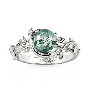 Jeulia Moon & Star Bypass Moss Agate Emerald Cut Engagement <b>Ring</b> - Product Image 3