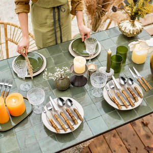 Juego de cubiertos de acero inoxidable con mango de bambú natural de 120 piezas, juegos de vajilla para el hogar, restaurante, fiesta, uso - Product Image 3