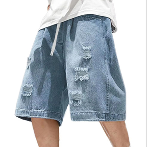 Short en jean baggy pour homme 100% coton Y2K Jorts Cargo déchiré taille élastique coupe ample Streetwear vintage pour le printemps et l'été - Product Image 1