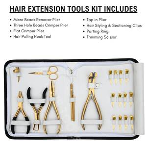 Outils de coiffure pour extensions capillaires avec pinces à micro-anneaux, applicateur pour extensions à bandes, pince à sertir plate de 7 pouces, outil de retrait, crochet et pince à doigt - Product Image 2