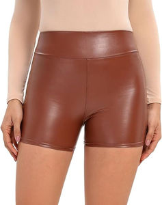 OEM/ODM Available <b>Women</b> <b>Leather</b> <b>Shorts</b> with Elastic Waist and Pockets - Trendy Comfortable Faux <b>Leather</b> <b>Shorts</b> <b>women's</b> <b>shorts</b> - Product Image 2