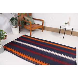 Alfombra Turca Vintage, Alfombra Kilim de 3.2x5.4 pies, Alfombra con Parches de Color Azul - Product Image 3