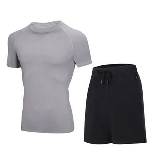 Mens Summer Casual Knitted Compression T-Shirts and Shorts Sets Breathable High Quality Gym Wear Wholesale Free Sample - Product Image 4
