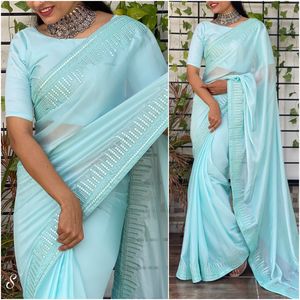 Hermoso Color oscuro Rangoli Seda Saree Efecto espejo Trabajo Fiesta DE BODA Ropa informal festiva-Mayorista étnico de moda India - Product Image 5