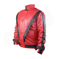 Jaket kulit merah-kulit imitasi, dua kantong samping, jaket kulit lapisan kualitas untuk pria dengan warna kustom