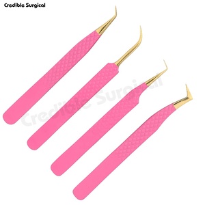 ชุดแหนบถอนขนตาสแตนเลส4ชิ้นเคลือบสีชมพูเครื่องมือความงามออกแบบปลายแหลมตามสั่ง - Product Image 2