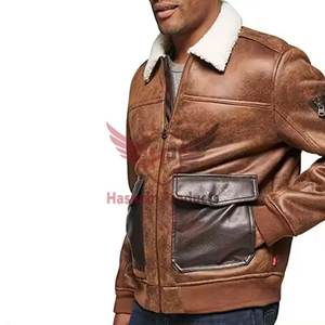 Chaquetas de bombardero ajustadas sólidas de calidad superior para hombre, ropa informal elegante, cuero grueso con piel para el invierno - Product Image 1