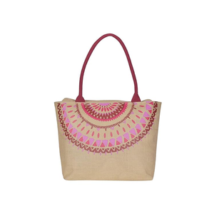 กระเป๋าถือหรูหราเป็นมิตรกับสิ่งแวดล้อมพิมพ์โลโก้ได้ตามต้องการสไตล์แฟชั่นพร้อมถุงช้อปปิ้งผ้าปอกระเจาประดับตัวอักษร - Product Image 1