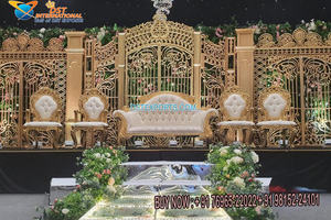 Conjunto de escenario de boda de estilo abierto Pilar tallado dorado para Fiji Tema de oro blanco Decoraciones DE BODA indias de bajo presupuesto - Product Image 4