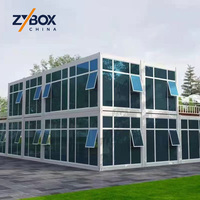 ZYBOX Showroom à deux étages, mur-rideau en verre, grande terrasse, balcon, structure en acier, maison conteneur en kit, certifiée CE, USA