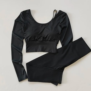 2pcs <b>Women</b> Yoga Set Sport Suit Gymwear Workout Clothes Long Sleeve Gym <b>Crop</b> Top High Waist <b>Leggings</b> Fitness Sports Set Yoga Wear - Product Image 5