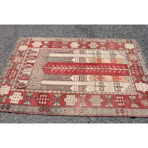 Alfombra clásica de lana rojo Beige 4,1X6,3 pies estilo Kilim área grande alfombras rectangulares turcas respaldo de látex para pasillo 10mm de espesor - Product Image 3
