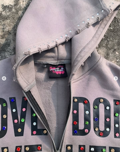 เสื้อมีฮู้ดของผู้ชายเสื้อแจ็คเก็ตซิปเทอร์รี่หนาประดับพลอยเทียมคริสตัลพลอยเทียมมีฮู้ดแบบรูดซิปสองชั้นสไตล์วินเทจจางหายไป - Product Image 3