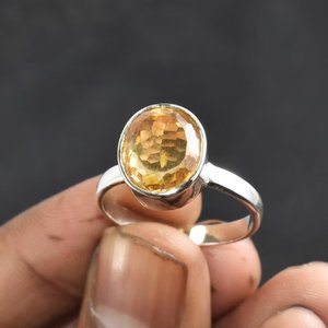 925 Silver Oval Cut <b>Citrine</b> Gemstone <b>Ring</b> Bezel Setting Unique Design Band Unisex Wedding Engagement Party Anniversary Birthday - Product Image 4