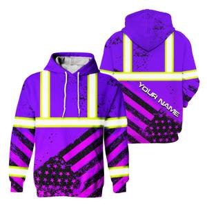 Sudaderas con capucha personalizadas Class3 de alta visibilidad Sudadera con capucha violeta de alta visibilidad Pintura de la bandera americana Ropa de trabajo de seguridad reflectante Clase 3 - Product Image 3