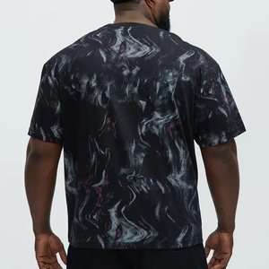 Camiseta de algodón negra de manga corta y corte holgado para hombre con estampado abstracto de mármol gris y morado, camiseta personalizada - Product Image 5