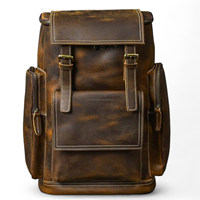Sac à dos pour ordinateur portable en cuir pleine fleur de luxe vintage avec logo personnalisé, motif géométrique, fermeture éclair métallique classique, capacité de 20-39L, idéal pour les voyages