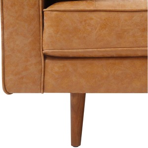 Canapé deux places 06, banc carré capitonné 220x82cm, cuir véritable, coussins marron luxueux, trois places, mobilier de maison - SFB68046 - Product Image 4
