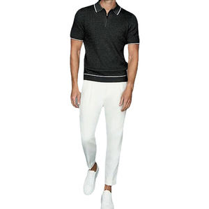 Casual Slim Fit sólido tejido Tops hombres 2023 verano moda solapa cremallera Polos ropa de hombre moda manga corta Polos - Product Image 6