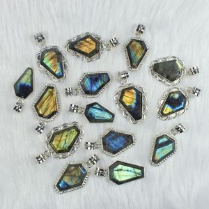 Designer Coffin Shape Labardorite Gemstone Necklace with Bezel Setting Inlay Multi Faceted <b>Pendant</b> Jewelry - Product Image 3