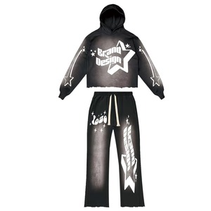 Survêtement personnalisé à impression bouffante, tissu lourd, lavage unique à l'acide, style Streetwear moderne - Product Image 3