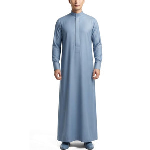 Thobe arabe traditionnel à manches longues, vêtement musulman, col montant, design décontracté, léger, respirant, en coton confortable pour - Product Image 1