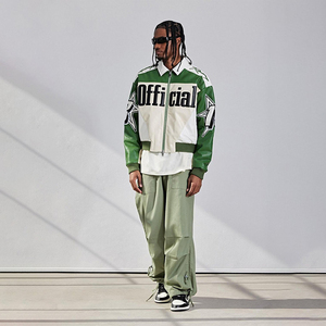 Chaqueta de alta calidad para hombre, estilo de carreras, chaqueta de Moto con bordado de letras de retazos personalizados, chaqueta de cuero Bomber PU para hombre - Product Image 6