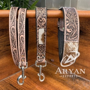 Collar de perro de cuero hecho a mano de alta calidad al por mayor personalizado y correa de perro de cuero de vaca conjunto de plomo de tráfico corto de cuero genuino - Product Image 1