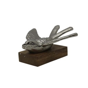 New Design Aluminum Fish Sculptures Nickle Finished With <b>Wooden</b> Base Abstract Figurines for Home Decor <b>Desktop</b> Sculpture - Product Image 1