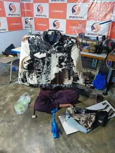 Veste coupe-vent en cuir de vachette durable, décoration en cristal, tissu tissé, doublure en nylon pour l'automne/hiver/printemps, usage quotidien - Product Image 4